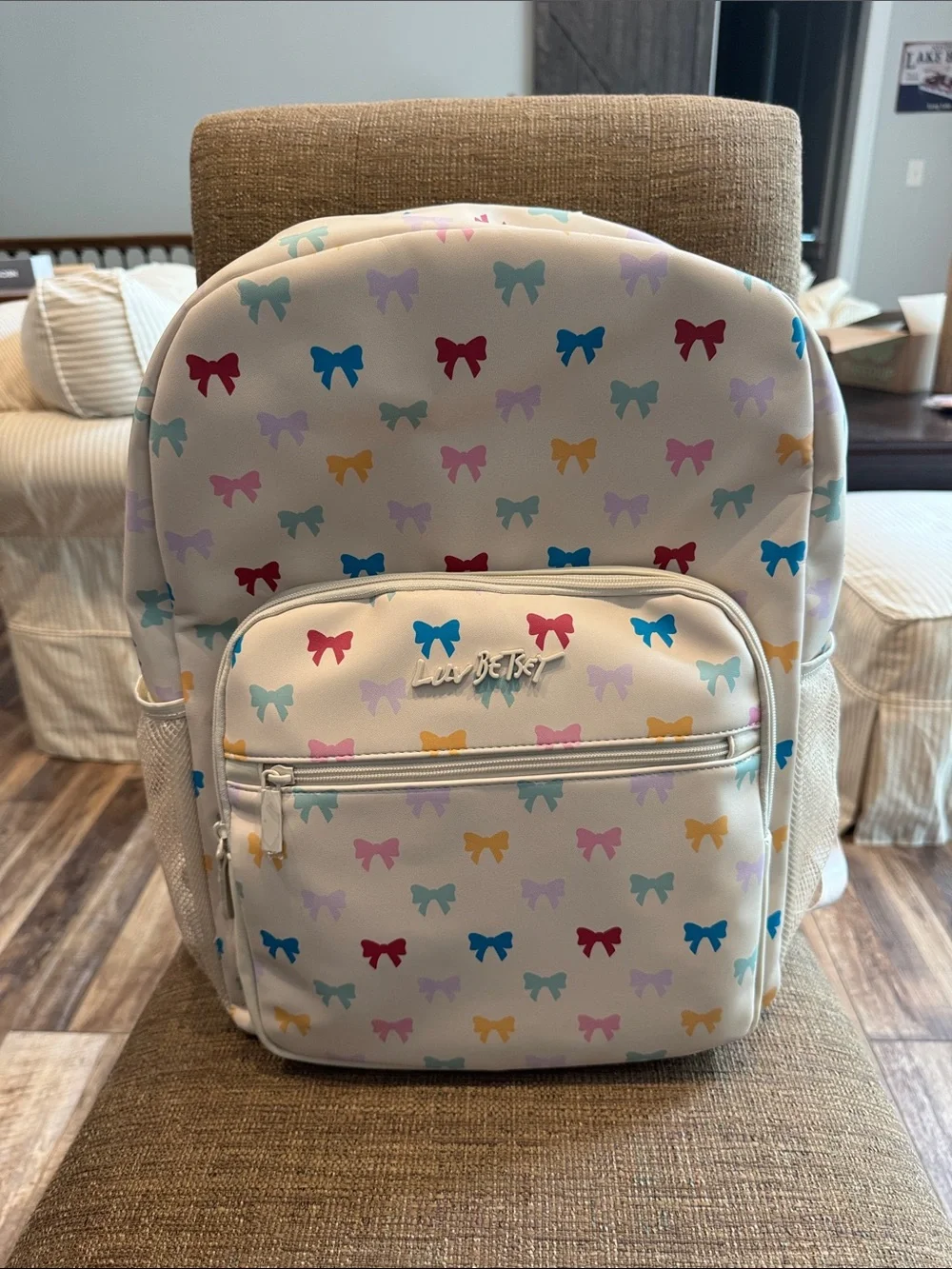 Betsey Johnson rainbow bow full size backpack NWT